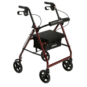 Drive Medical R728RD Aluminum Rollator Rolling Walker with Fold Up and Removable Back Support and Padded Seat, Red
